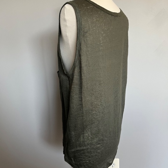 Massimo Dutti 100% Linen Sleeveless Top Oversized Coated Tee Pocket Khaki Green - Picture 9 of 15